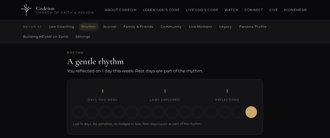 A gentle rhythm: no streaks to lose, rest days count.